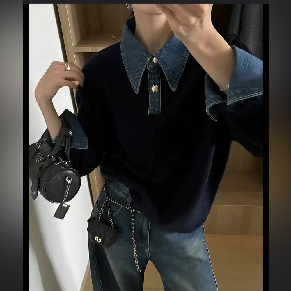 2 in 1 Panel Lapel Sweater